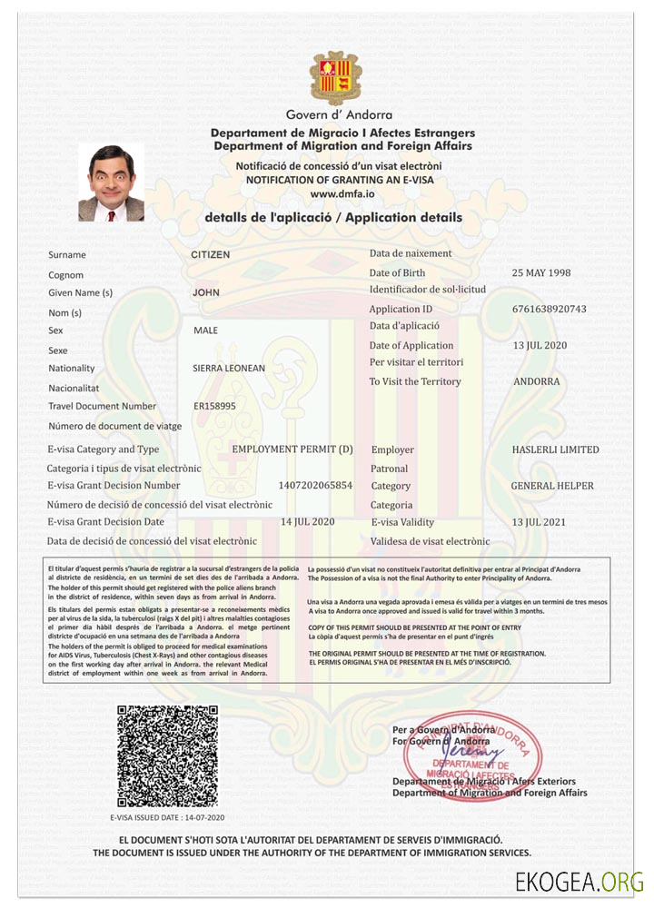 Visa électronique ANDORRE